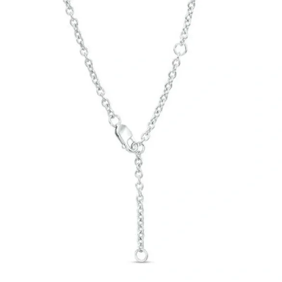 Blue and White Sapphire Frame Chain Link necklace in sterling silver - Picture 3 of 10